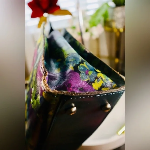 Patricia Nash Rosina Leather Satchel Deep Blue Nature w/ Blue Coral - Picture 4 of 10